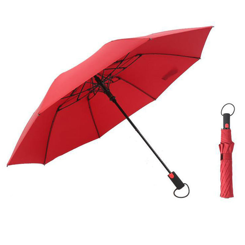 Sunday Wholesale custom LOGO automatic golf 2 folding Umbrellas  with C-Hook