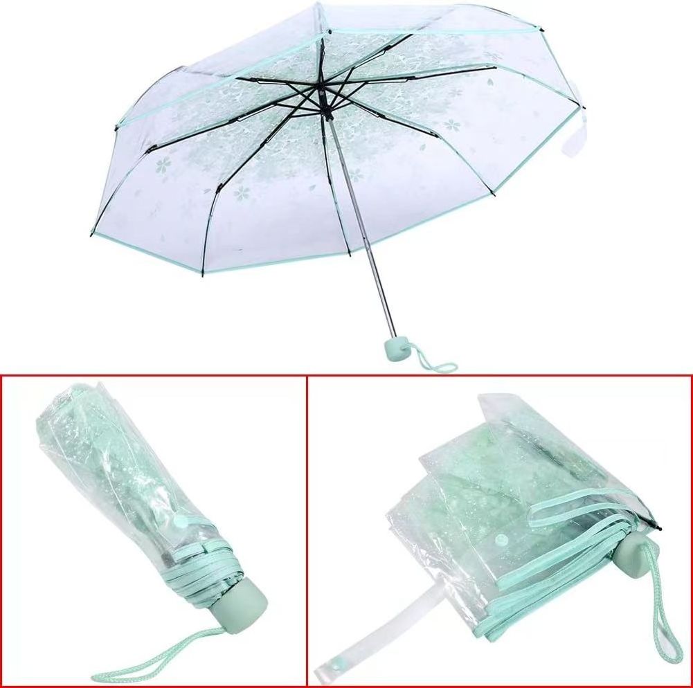 SUNDAY Sakura Folding Umbrella, Transparent Folding Umbrella,Fashionable Princess Umbrella Cherry Blossom Four Colors