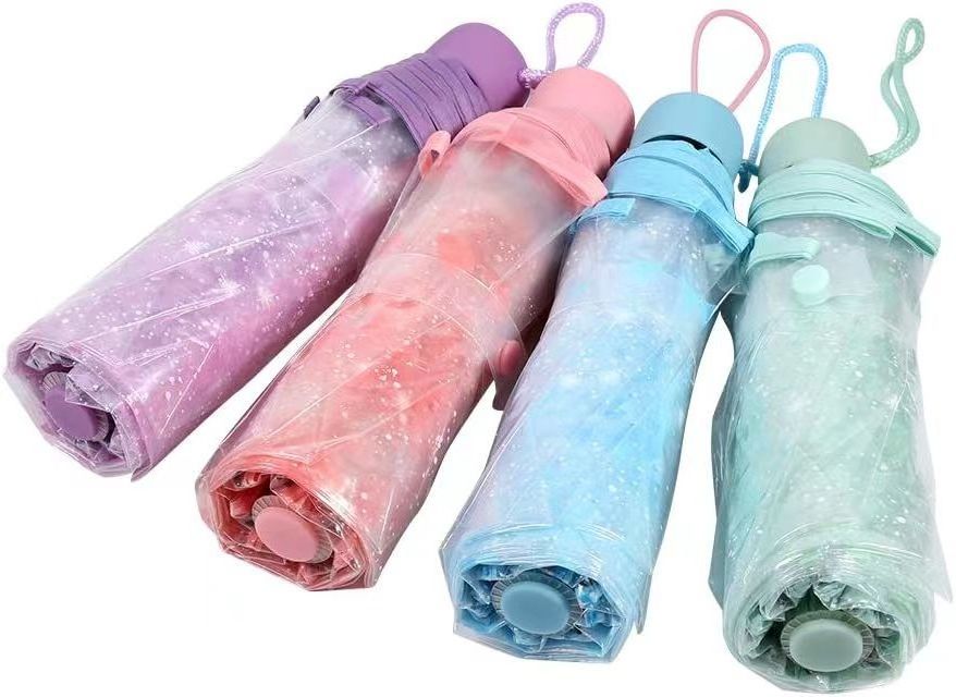 SUNDAY Sakura Folding Umbrella, Transparent Folding Umbrella,Fashionable Princess Umbrella Cherry Blossom Four Colors