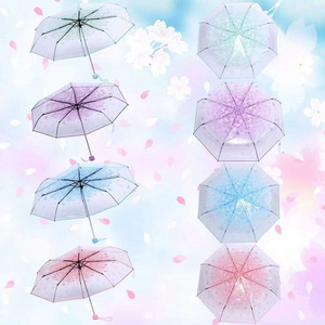 SUNDAY Sakura Folding Umbrella, Transparent Folding Umbrella,Fashionable Princess Umbrella Cherry Blossom Four Colors