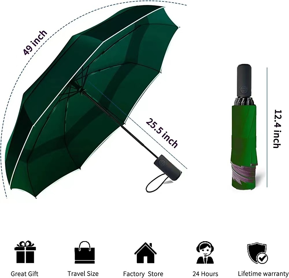 SUNDAY 49 Inch Automatic Windproof Travel Umbrella Compact Double Canopy Vented Waterproof Folding Golf Umbrellas