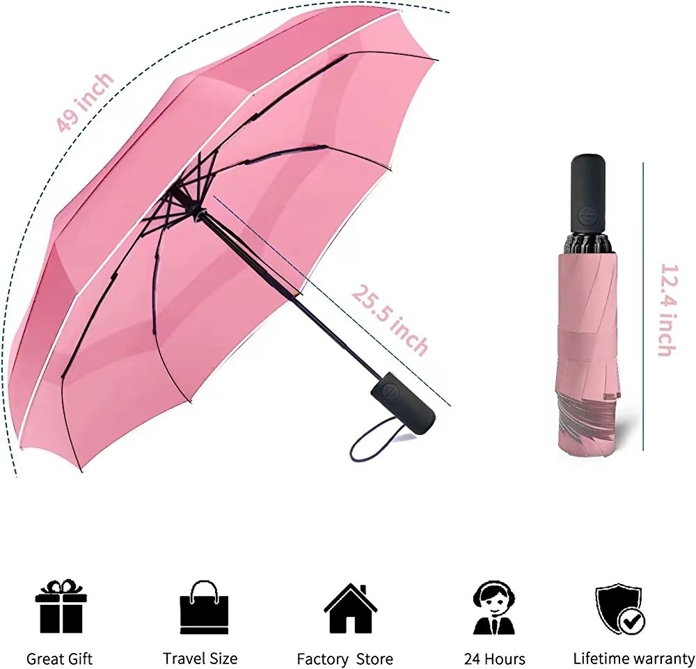 SUNDAY 49 Inch Automatic Windproof Travel Umbrella Compact Double Canopy Vented Waterproof Folding Golf Umbrellas