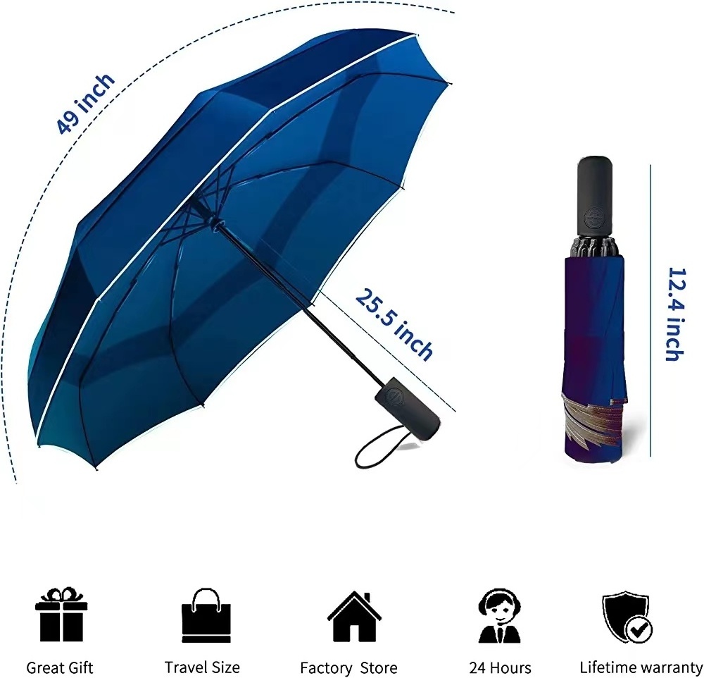 SUNDAY 49 Inch Automatic Windproof Travel Umbrella Compact Double Canopy Vented Waterproof Folding Golf Umbrellas