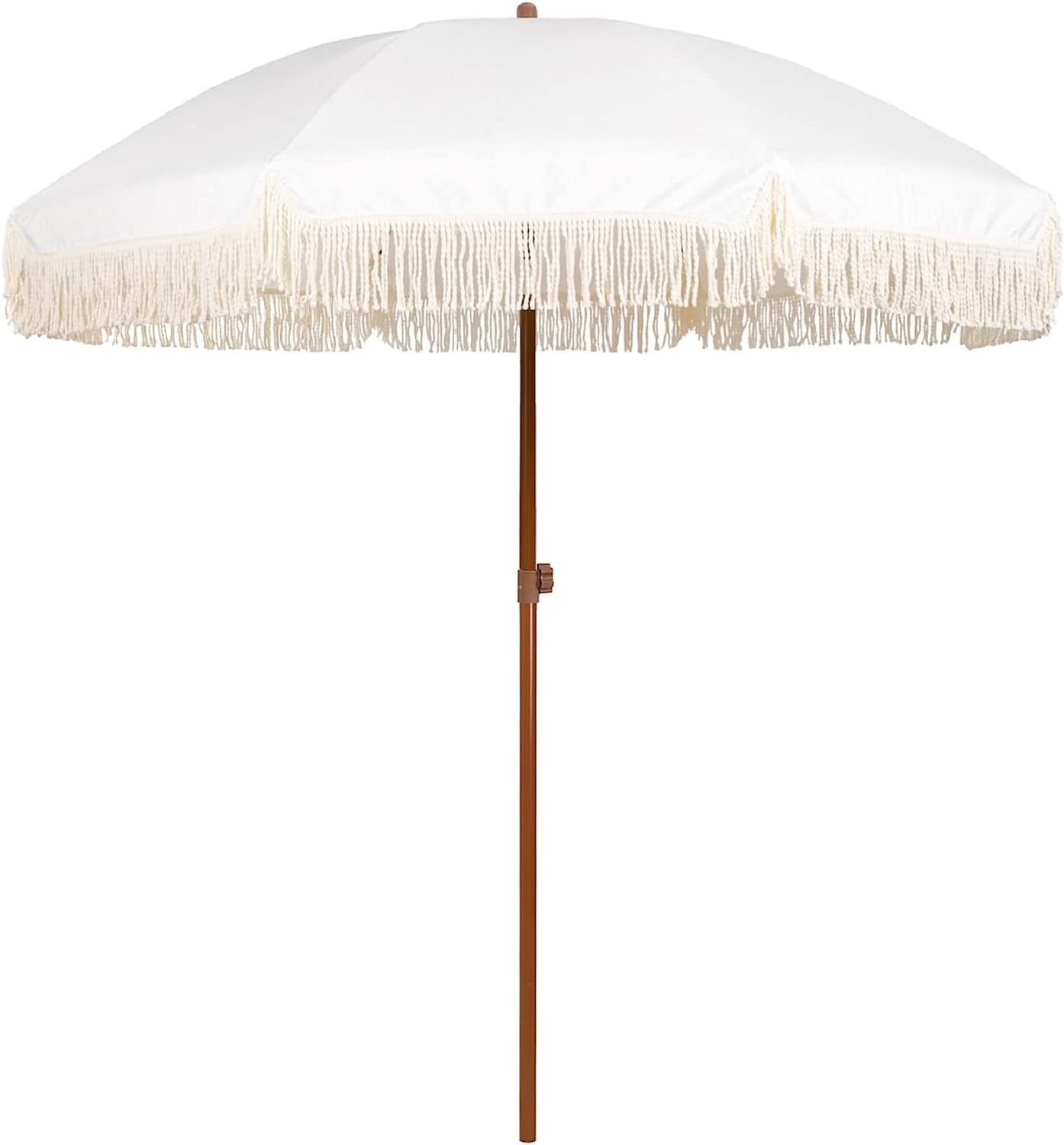 SUNDAY Custom Luxury Portable 8 Feet Wooden Pole Canvas Yellow Fringe Sun Outdoor Parasols Beach Umbrellas