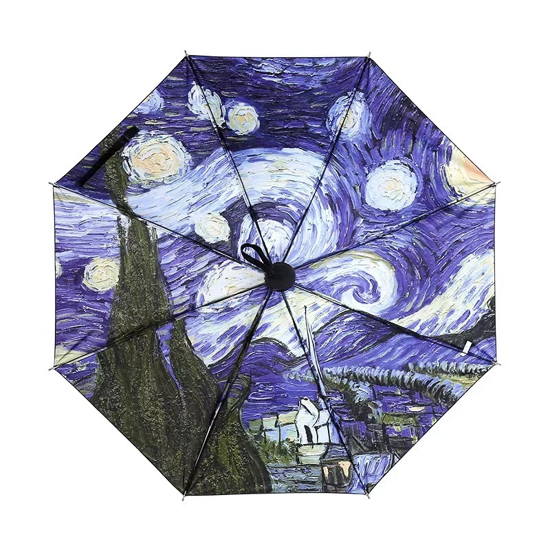 SUNDAY  Folding Umbrella Female Windproof Van Gogh Oil Painting Umbrella Rain Women Quality Outdoor Umbrellas