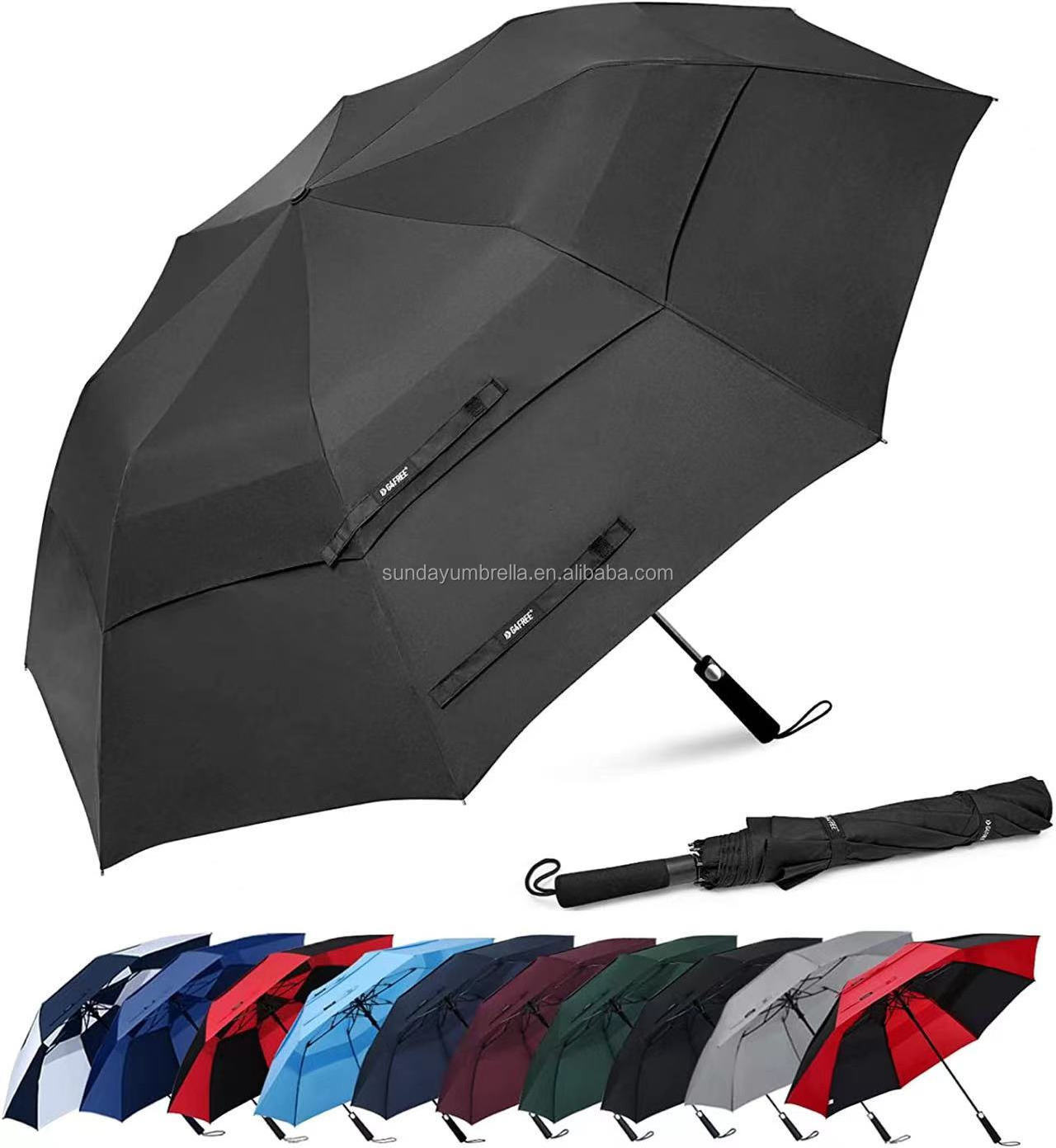 Sunday big size two folding air vented windproof foldable golf umbrella automatic 2 fold storm vent umbrella