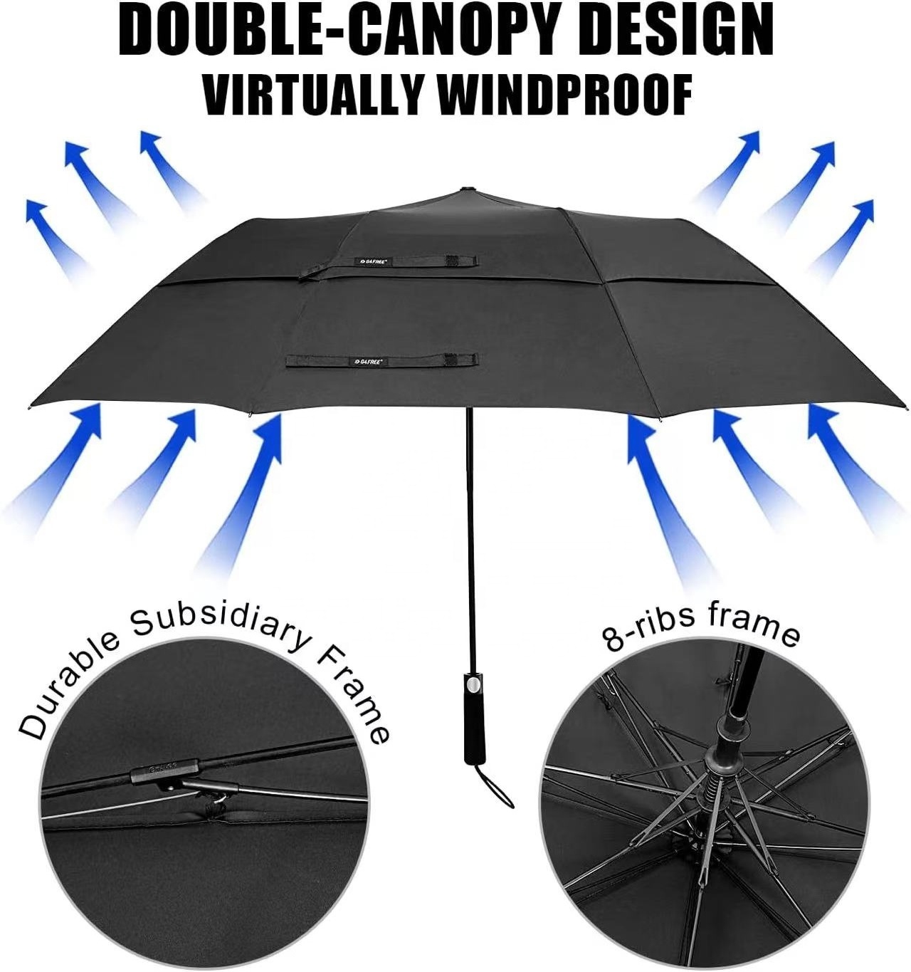 Sunday big size two folding air vented windproof foldable golf umbrella automatic 2 fold storm vent umbrella