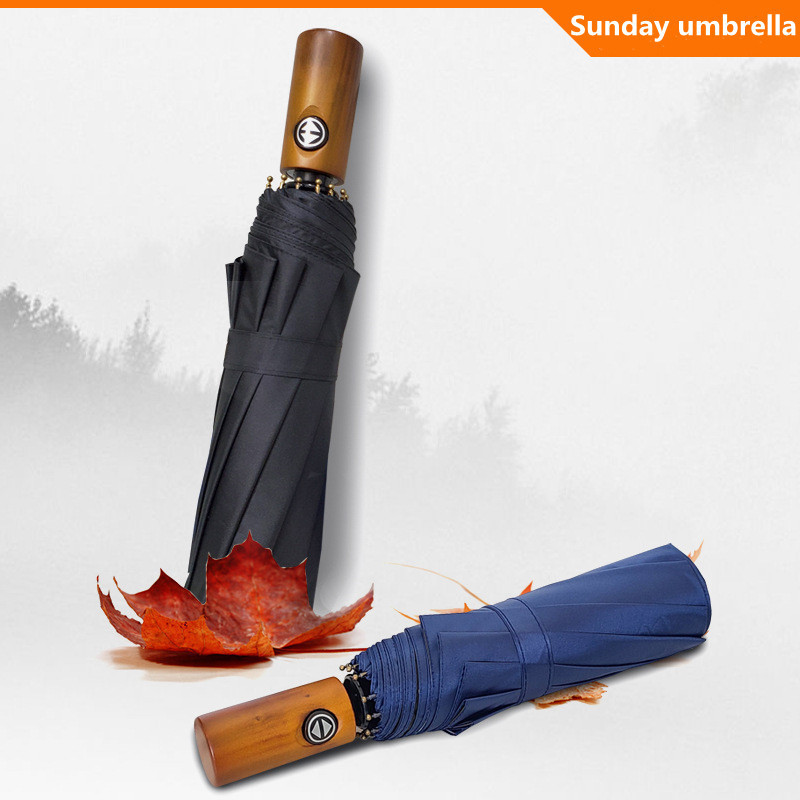 Sunday Environmental friendly classic 23inch advertising men stick folding  umbrella with handle wood custom