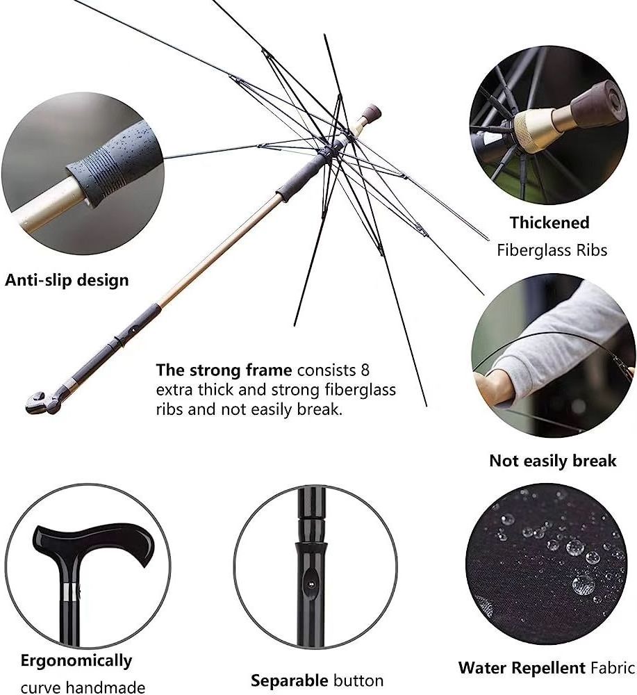 Sunday High Quality Male Non-slip Walking Stick Male Windproof Long Handle Rain Gear Men Creative Cane Climbing Umbrella