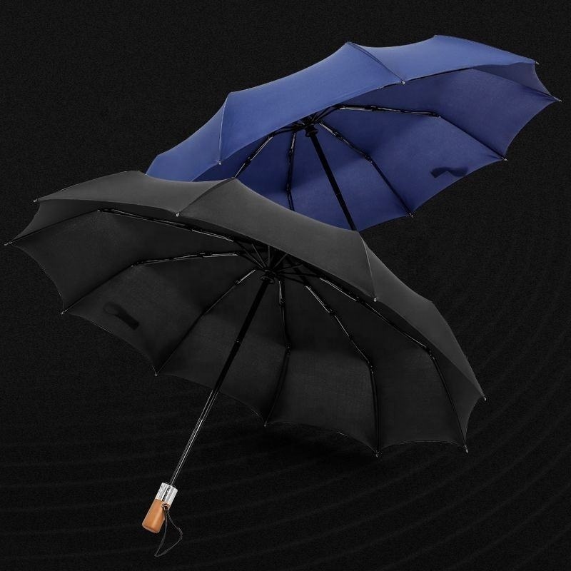 Sunday 3 Folding Umbrella High-end Luxury  UV Protection Windproof Business Automatic Umbrella With Golden Wooden Handle