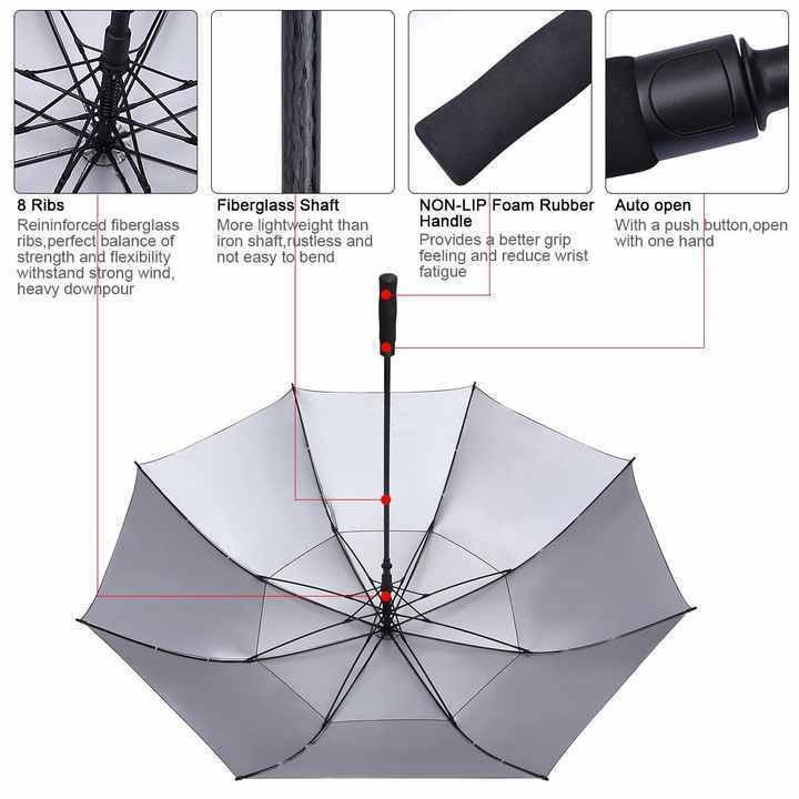 Sunday Custom Logo 62 Inch Automatic Open Durable Golf Umbrella for Over 2 Persons