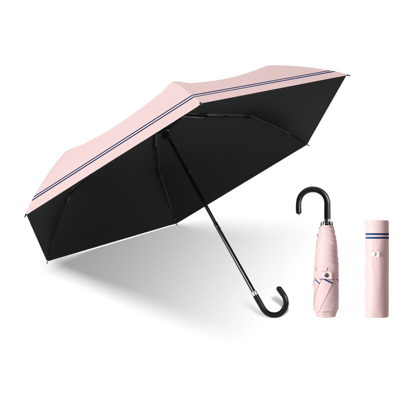 SD Portable Folded Ultralow-Light 3-Folding Umbrella Sunblock and Anti-UV Waterproof J Hook Handle for Adults Business Gifts