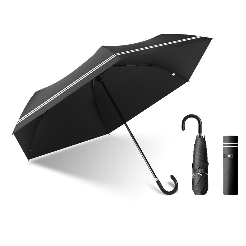 SD Portable Folded Ultralow-Light 3-Folding Umbrella Sunblock and Anti-UV Waterproof J Hook Handle for Adults Business Gifts