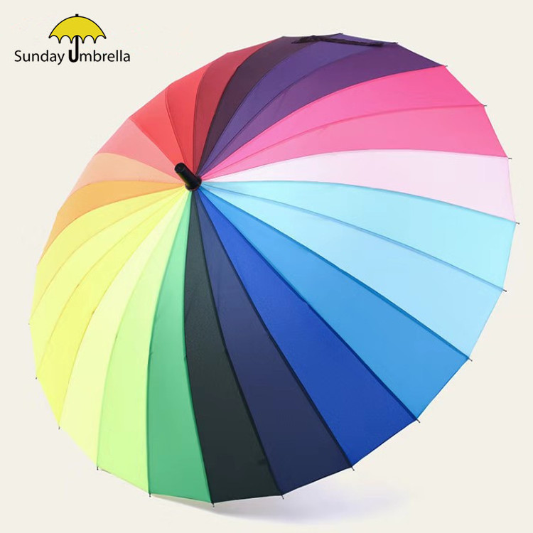 SUNDAY China manufacture 24 ribs big straight  rainbow umbrella