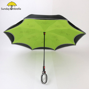 SUNDAY Flashlight  Reversed Led Handle Umbrella Windproof Golf Car Reverse Umbrella with Light