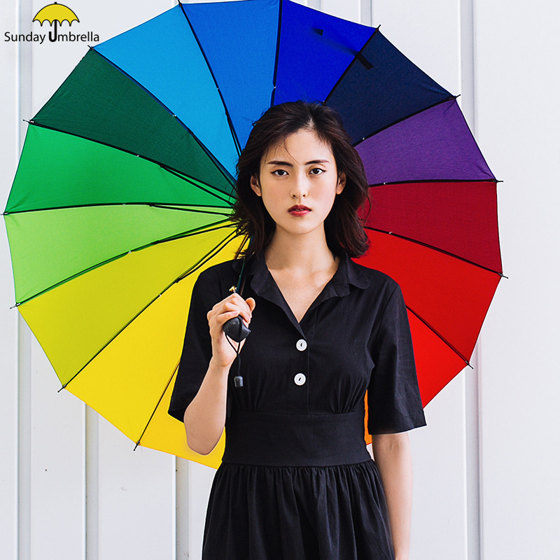 SD Long Handle Automatic Modern Umbrella 16 Bones Rainbow Umbrella Wholesale Straight Strong windproof Wholesale Umbrella