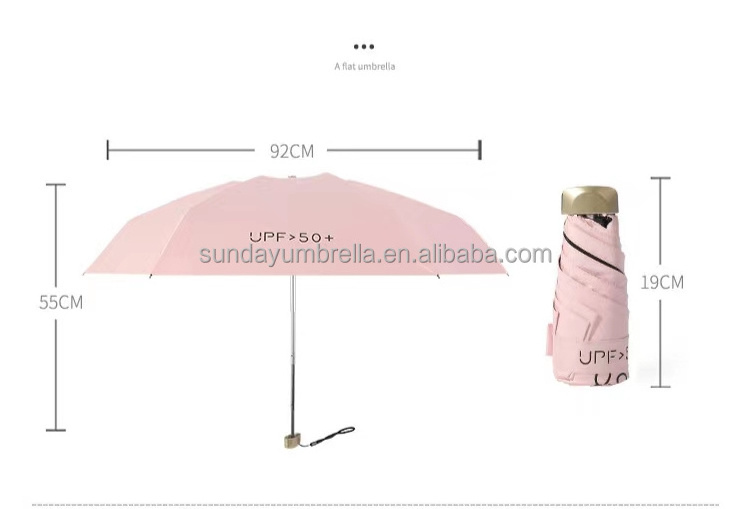 SD Black coated Portable Mini Folding Umbrella Mini pocket Sunny and Rainy Flat 5-Folded Sunblock UPF50+ Umbrella