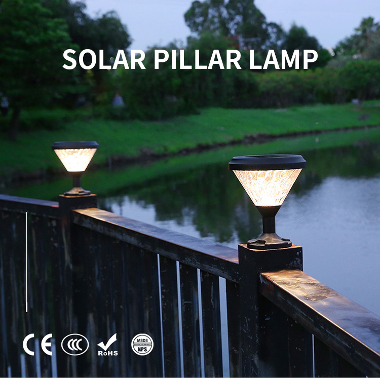 Modern Decoration Post Lamp Hotel Villa Yard Waterproof Pathway Lawn Outdoor LED Solar Pillar Light