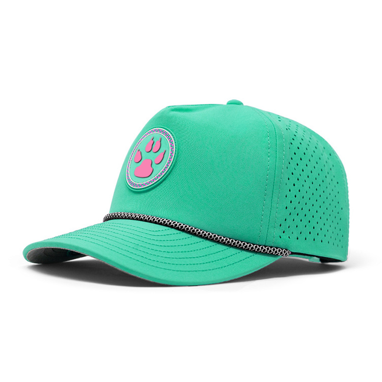 High Quality Custom PVC Logo Waterproof Laser Holes Cap Perforated Hat With Rope