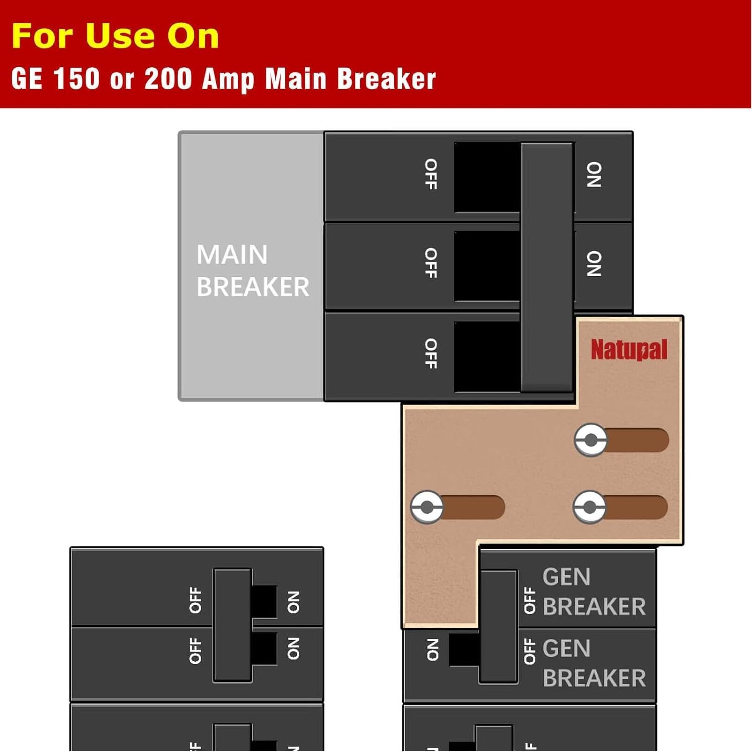 Generator Interlock Kit Compatible with General Electric 150 or 200 amp Main Breaker. 1 1/4 Inch Spacing