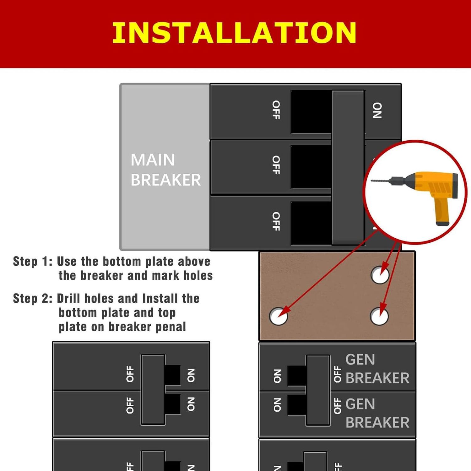 Generator Interlock Kit Compatible with General Electric 150 or 200 amp Main Breaker. 1 1/4 Inch Spacing