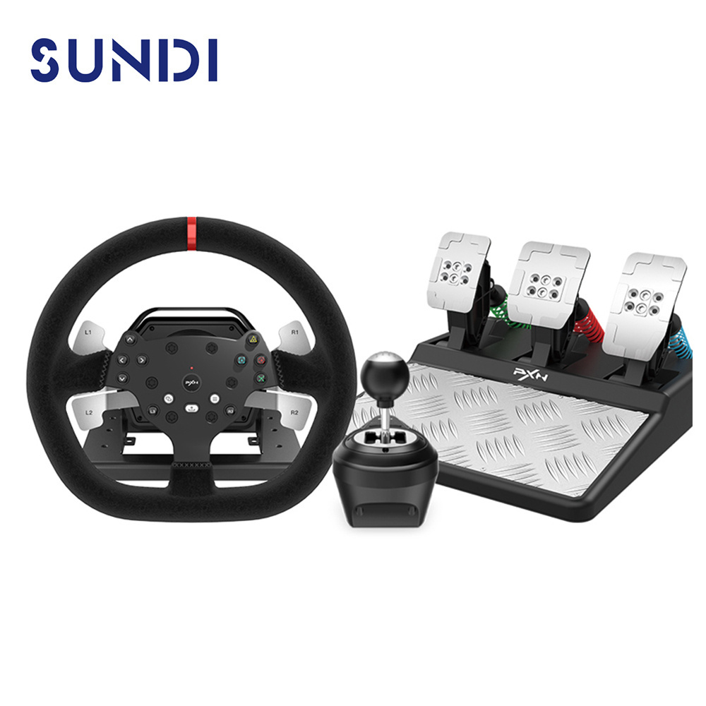 New Pxn V10 Wired Force Feedback Vibration Gaming Steering Wheel Set With Gear Shifter For PC Ps4 Ps5