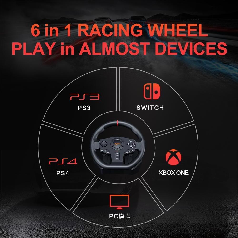 Sundi PXN-V900 Newest Best-Selling 900 Turning Angle Double Vibrating Racing Steer wheel for PC/PS3/PS4/Xbox one/Switch