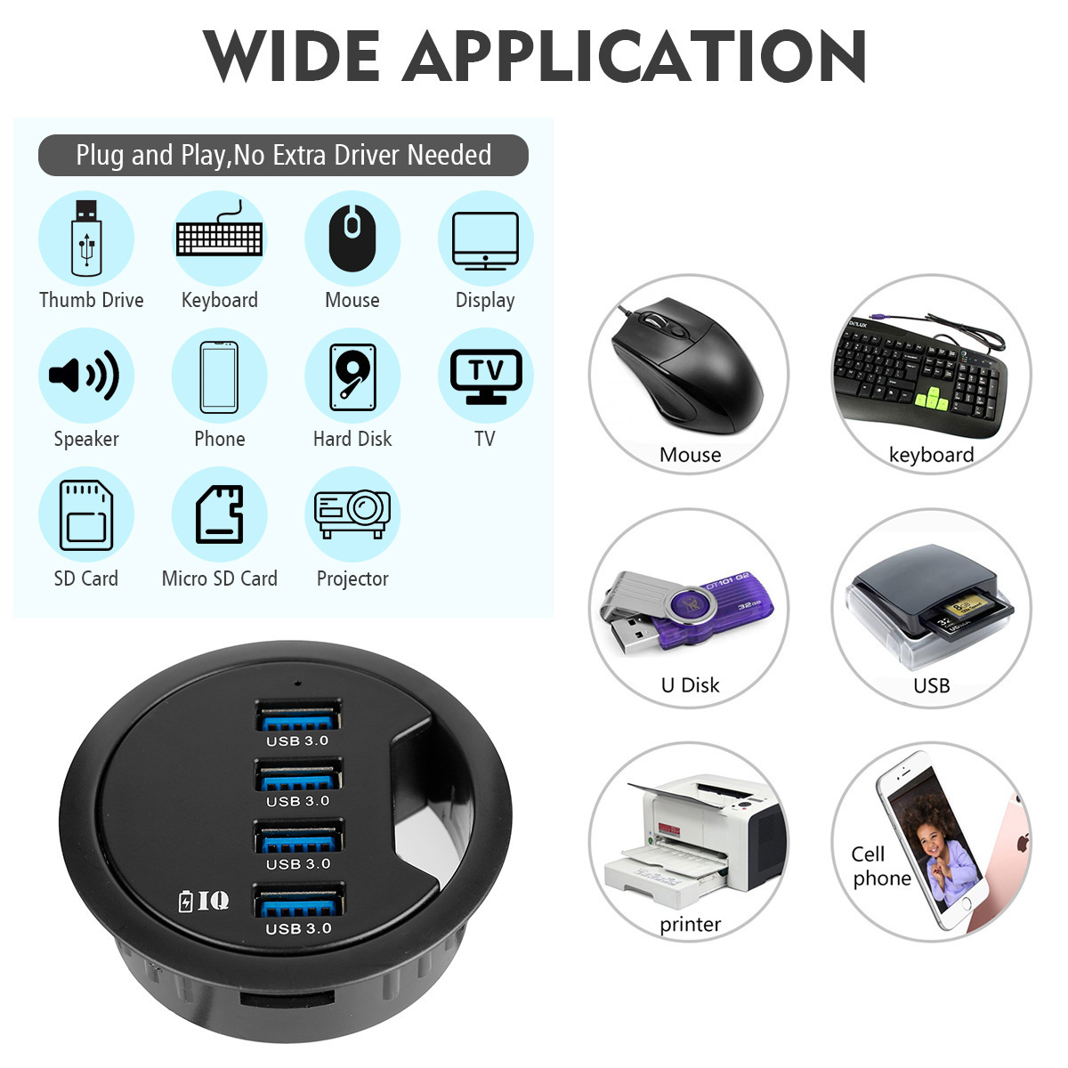 Wholesale USB3.0 Expansion 4-Port USB 3.0 Por Hub With External Charging Power Port