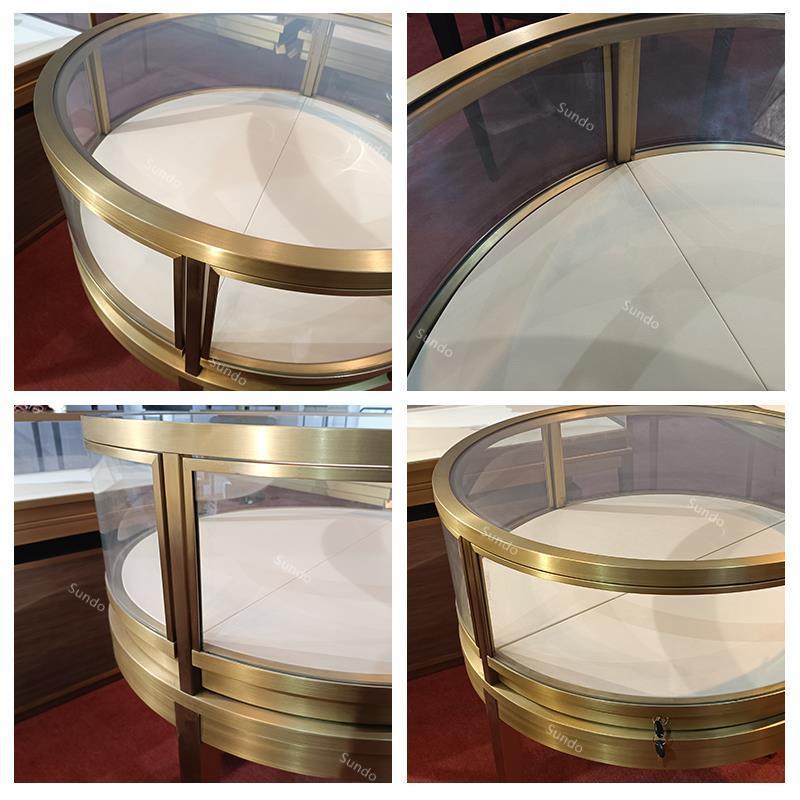 Luxury Custom camber and round glass jewelry display counter, jewelry cabinet with led, Jewellery Display Showcase