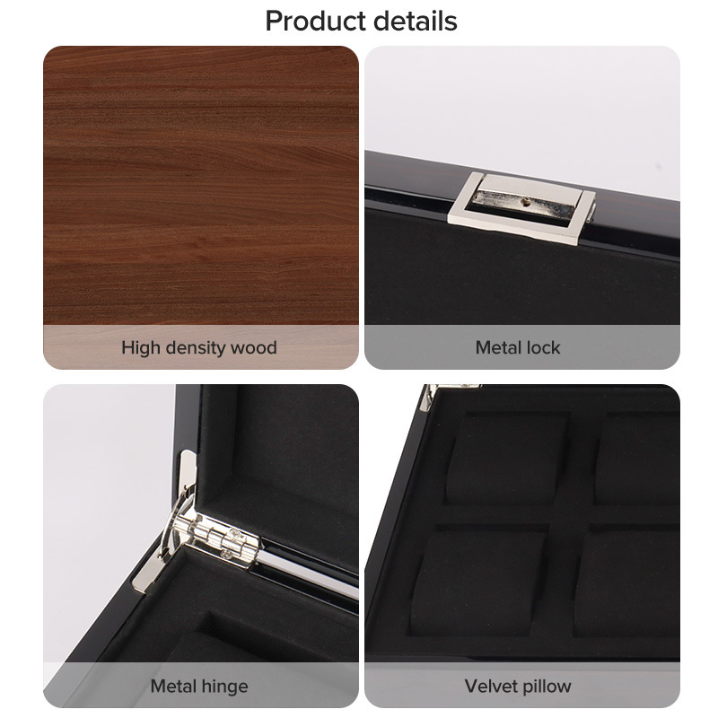 2024 Luxury wooden watch travel case Highlight Custom 24 12 8 36 slot wood watch storage box case Black watch organizer box