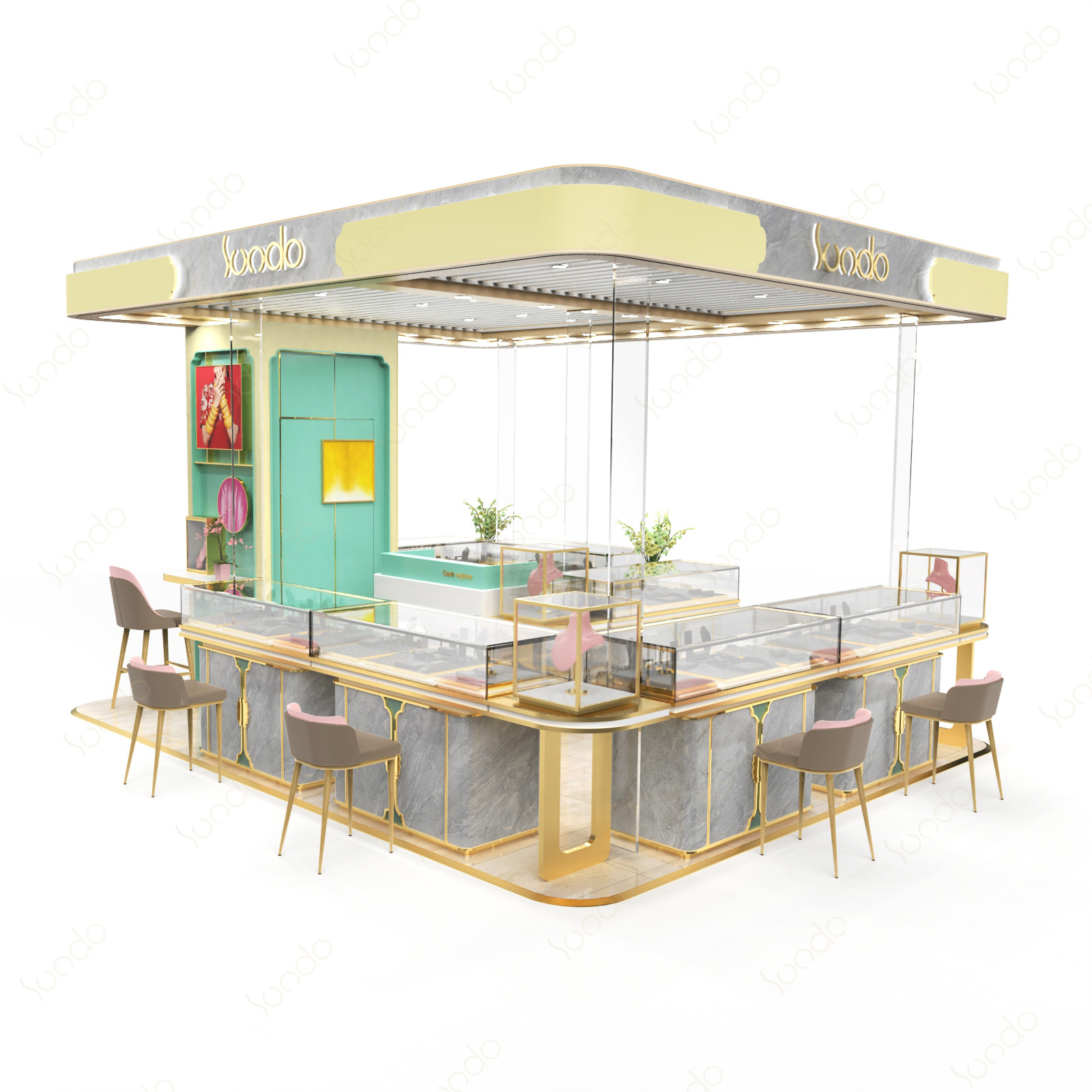 3D Interior Design Furniture display showcase Glass table jewelry display  modern jewelry kiosk for sale