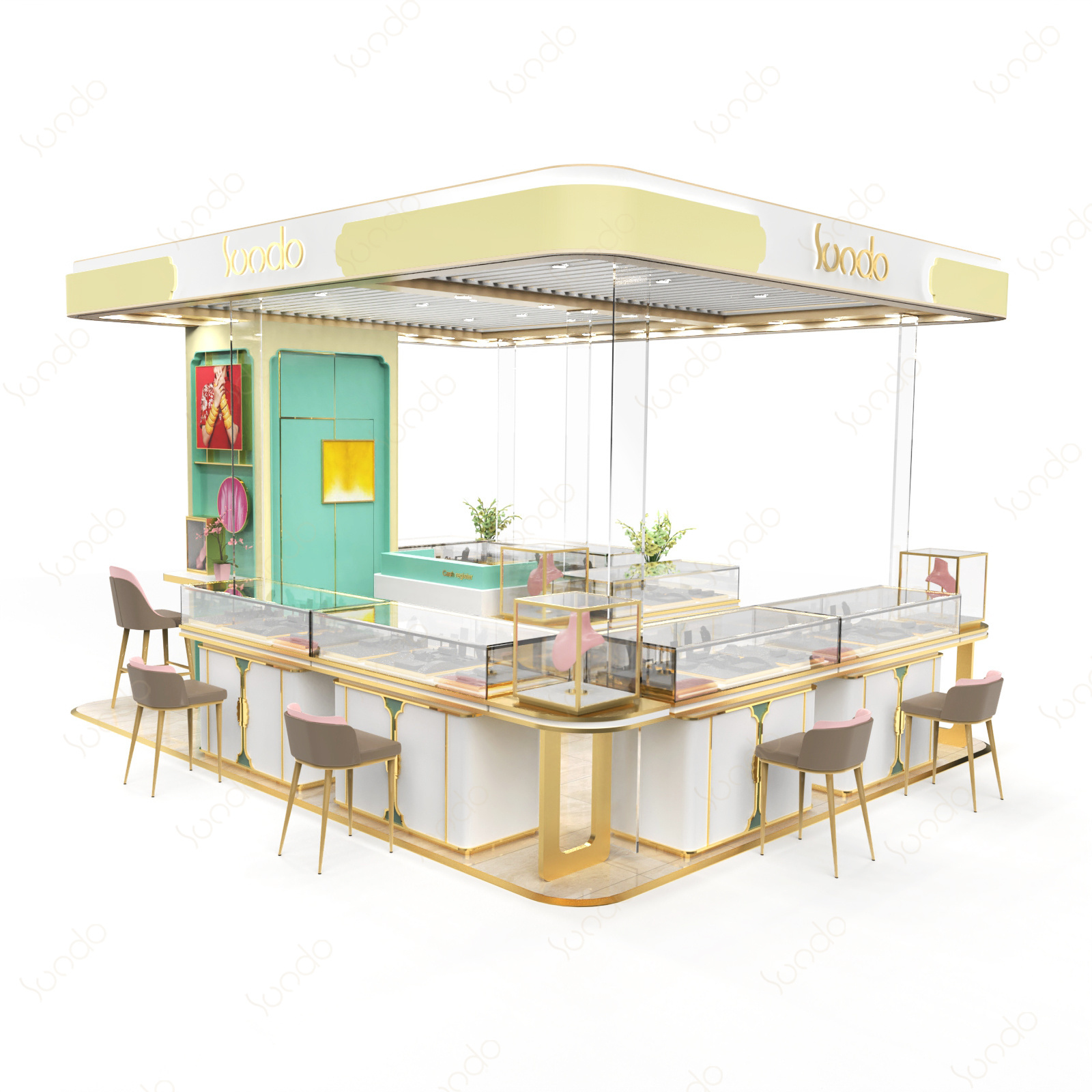 3D Interior Design Furniture display showcase Glass table jewelry display  modern jewelry kiosk for sale