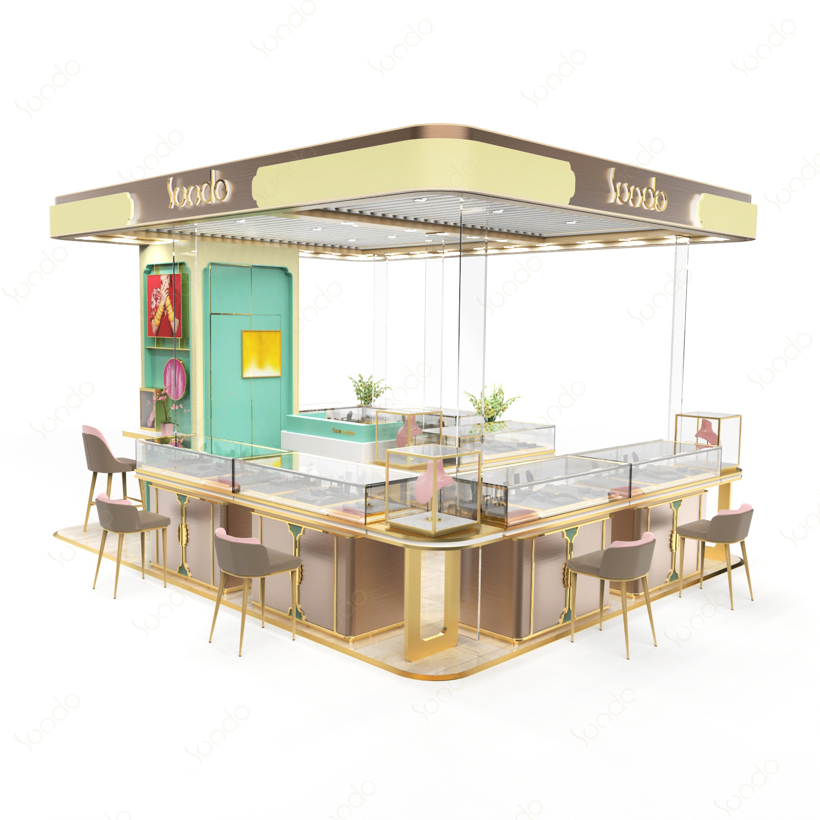 3D Interior Design Furniture display showcase Glass table jewelry display  modern jewelry kiosk for sale