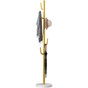 Marble Base metal coat rack Black white hat clothes stand 6 hooks gold clothing rack for hanging clothes