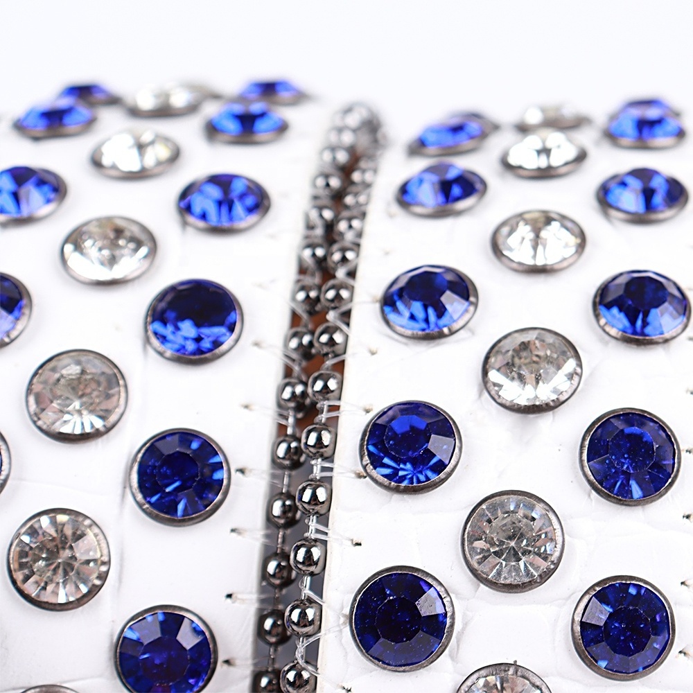 Sundo Crystal Studded Belts Classic Fashion Women's Leather Blue&White Diamonds Women Waist Rhinestone Belt Men