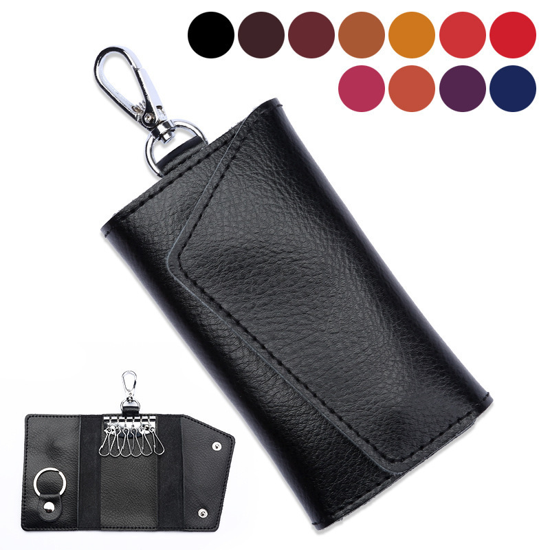 Genuine Cow Leather Keychain Men Women Organizer Key Pouch Cow Split Car Key Wallet Housekeeper Mini Keychain Card Bag