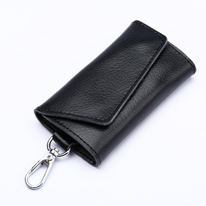 Genuine Cow Leather Keychain Men Women Organizer Key Pouch Cow Split Car Key Wallet Housekeeper Mini Keychain Card Bag