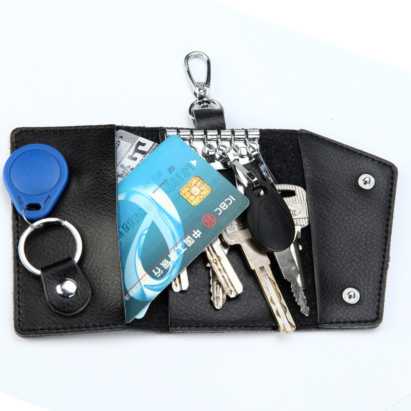 Genuine Cow Leather Keychain Men Women Organizer Key Pouch Cow Split Car Key Wallet Housekeeper Mini Keychain Card Bag