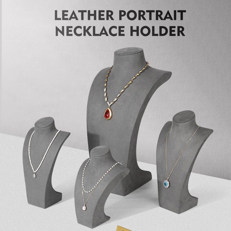 Velvet leather jewellery portrait display model Gray Pendant Necklace Display stand 4 sizes jewelry display props