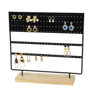 Manufacturer high-end black wooden base earring holder stand display metal storage organizer holder earring hanger