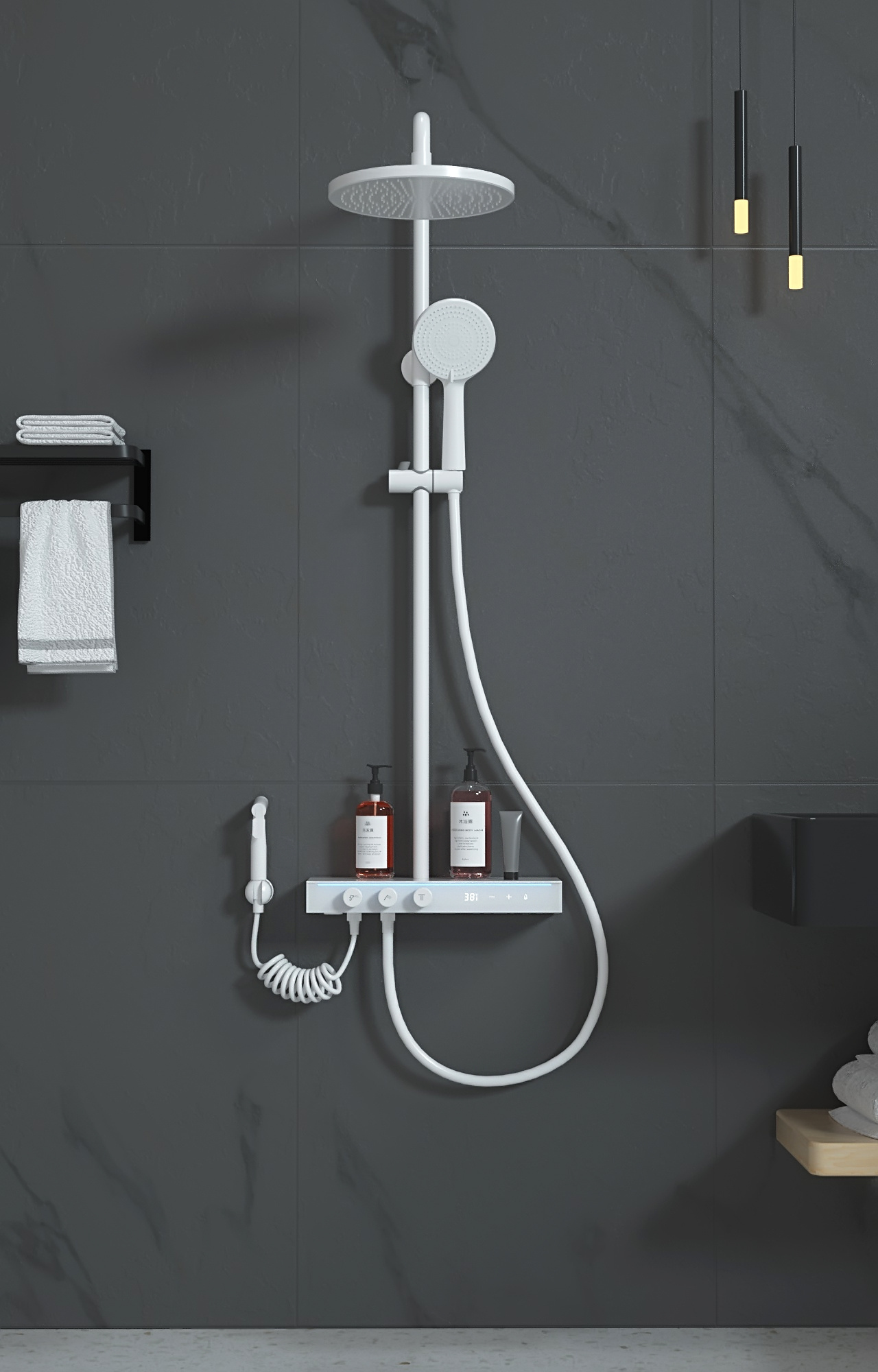 Smart high end shower system digital display luxury modern rain rainfall shower set thermostatic shower set thermostatic faucets