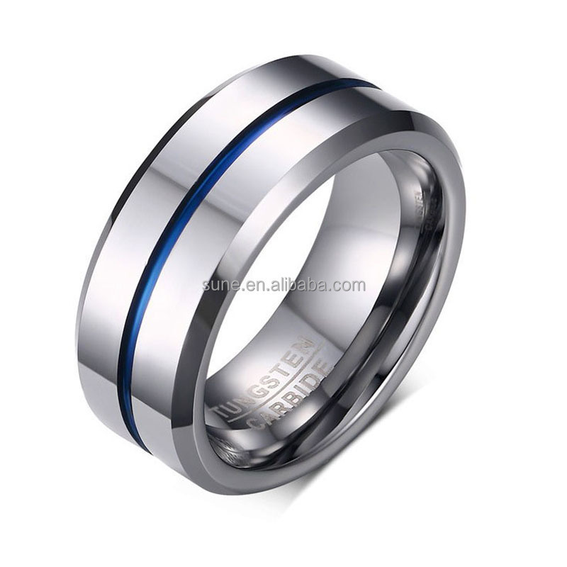 Fashion Thin Blue Line Jewelry Wedding Brand 8MM Tungsten Carbide Rings for Men Jewelry