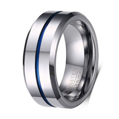 Fashion Thin Blue Line Jewelry Wedding Brand 8MM Tungsten Carbide Rings for Men Jewelry