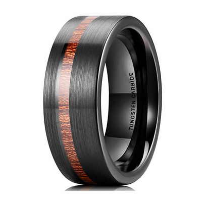 High Quality Hot Selling Classical Design Men's Black Tungsten Carbide Koa Wood Inlay Ring 6mm 8mm