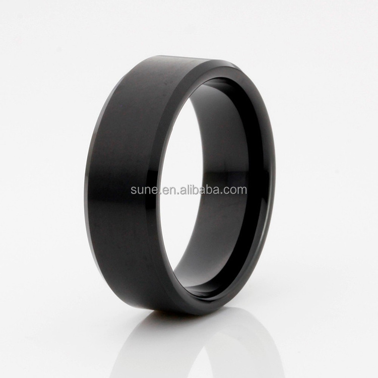 Factory Price Classic Design Black Wedding Band Brushed Surface Beveled Mens Tungsten Carbide Rings 8mm 6mm 4mm