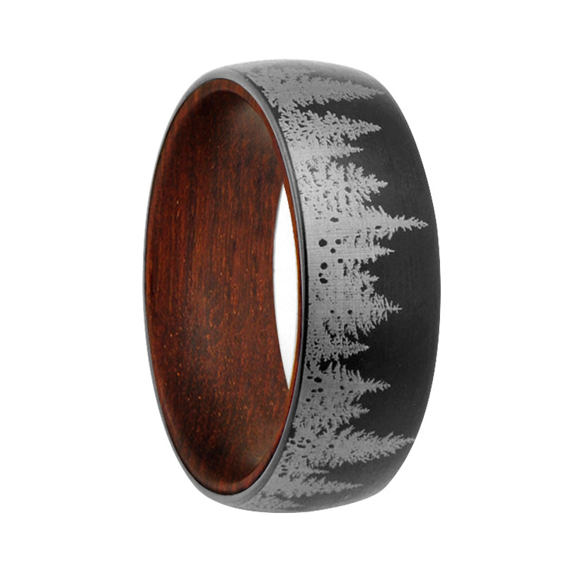 Wholesale Custom Made Forest Ring 8mm Black Tungsten Wedding Band Mens Ring Unique Wood Wedding Band