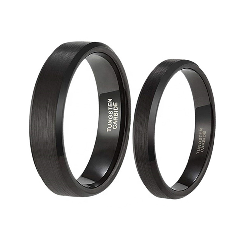 Factory Price Classic Design Black Wedding Band Brushed Surface Beveled Mens Tungsten Carbide Rings 8mm 6mm 4mm