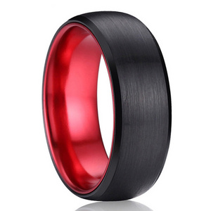 8mm Men's Black and Red Tungsten Carbide Wedding Band Engagement Ring Anodized Aluminum Interior Comfort fit