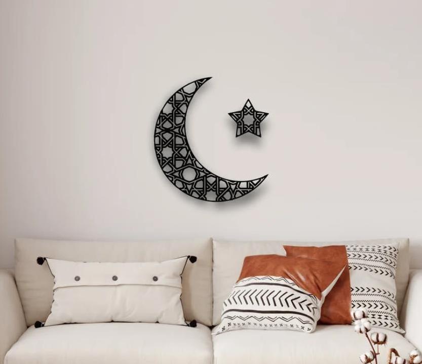 Crescant And Star Metal Arts Hanging for Muslim Homes Wall Decor Islamic Calligraphy Metal Decorations Of Islamic Wall Art