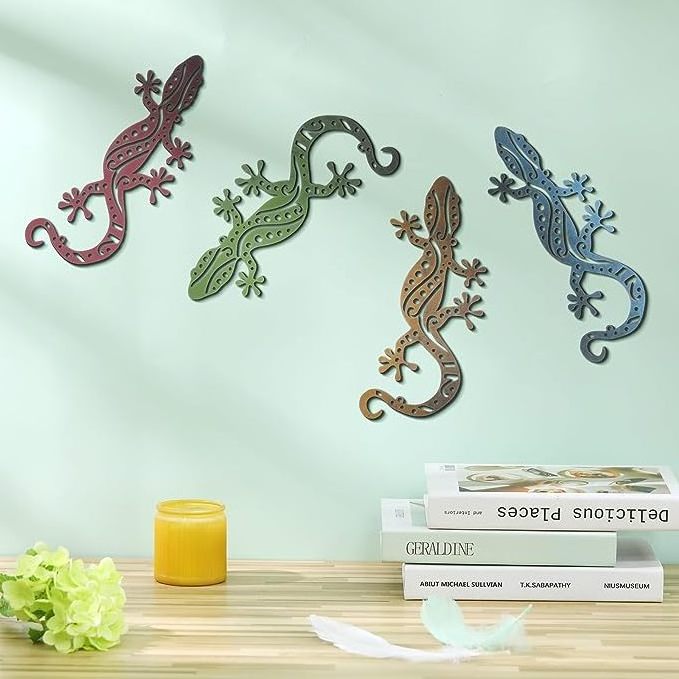 Home Hanging Metal Wall Art Gecko Animal Wrought Lizard Wall Decor Hand Make Lizard Metallic Animals Wall Decor for Bedroom